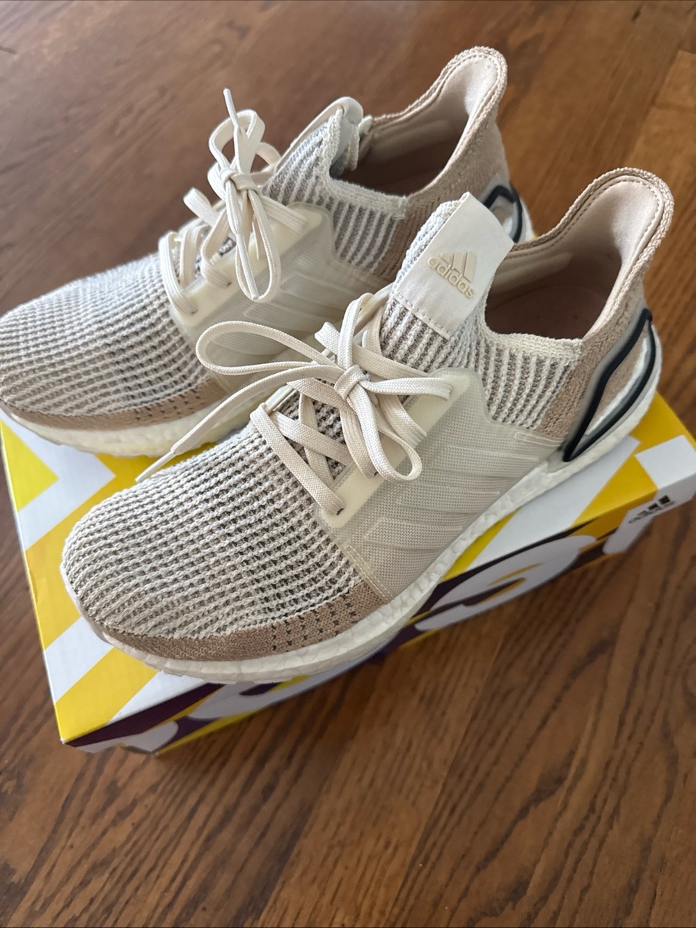 adidas  Neutral/Tan Knit Lace-Up Sneakers
